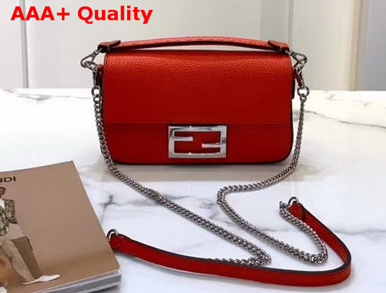 Fendi Baguette Mini Bag in Red Romano Leather Replica