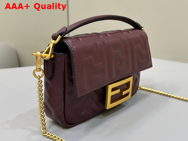 Fendi Baguette Mini Burgundy Nappa Leather Bag with FF Motif Replica