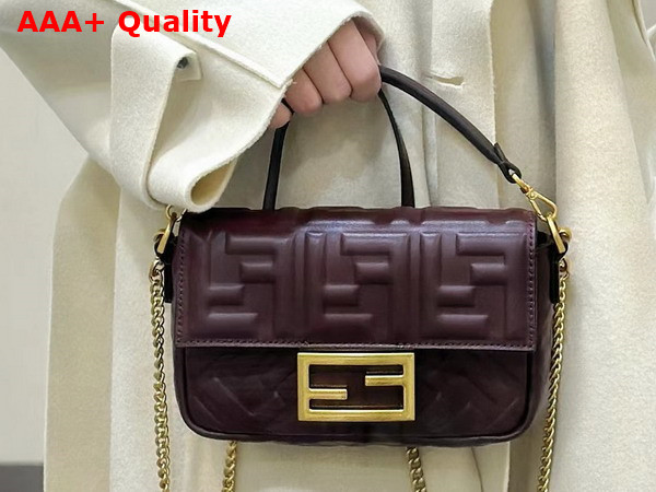 Fendi Baguette Mini Burgundy Nappa Leather Bag with FF Motif Replica