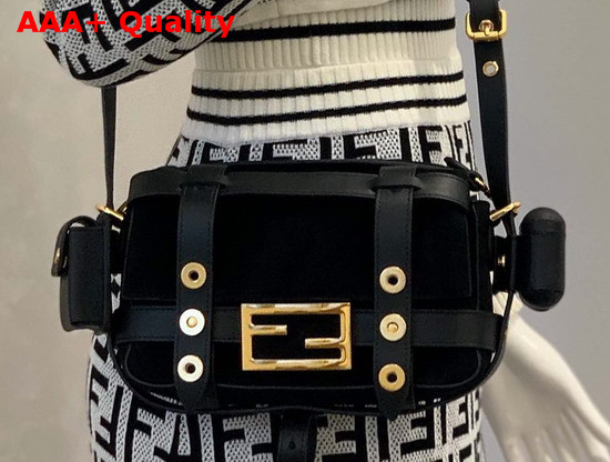 Fendi Baguette Mini Cage in Black Suede Goatskin Replica