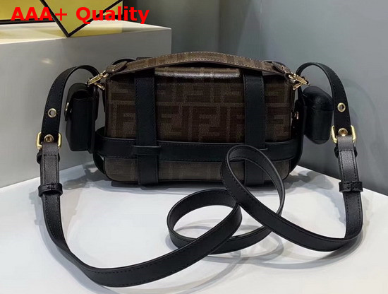 Fendi Baguette Mini Cage in Glazed Fabric with Brown Jacquard FF Motif Details in Black Leather Replica
