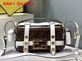 Fendi Baguette Mini Cage in Glazed Fabric with Brown Jacquard FF Motif Details in White Leather Replica