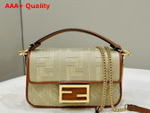 Fendi Baguette Mini Natural Straw Bag with FF Embroidery Beige Replica