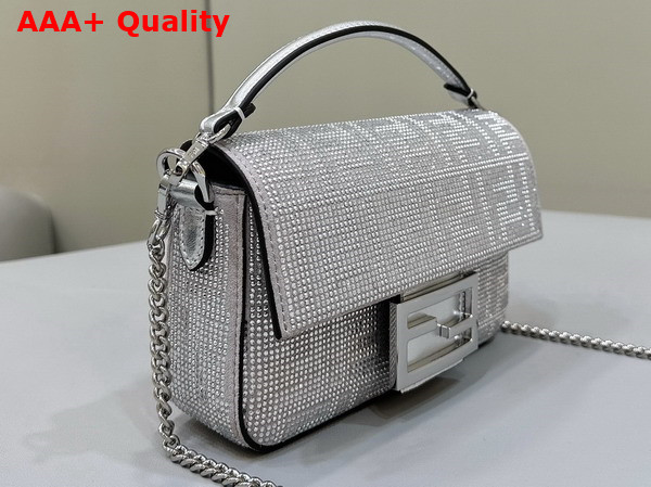 Fendi Baguette Mini Silver Leather Bag with Crystal FF Motif Replica