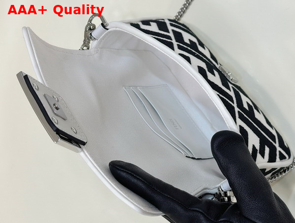 Fendi Baguette Mini White and Black Canvas Bag with FF Embroidery Replica
