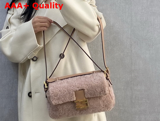 Fendi Baguette Multi Bag with Double Sided Design Made of Soft Pale Pink Merino Sheepskin and Decorated On Both Sides with FF Clasp Replica