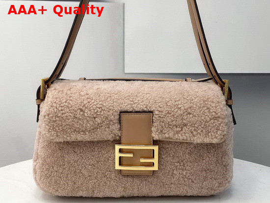 Fendi Baguette Multi Bag with Double Sided Design Made of Soft Pale Pink Merino Sheepskin and Decorated On Both Sides with FF Clasp Replica