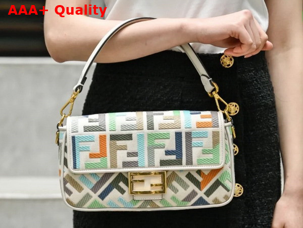 Fendi Baguette Multicolor Canvas Bag with FF Embroidery Replica