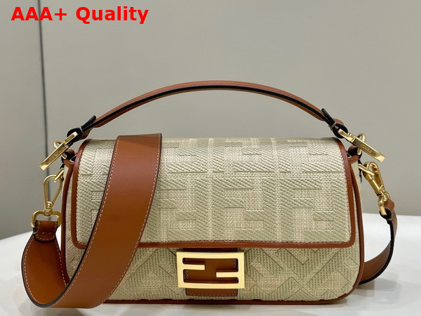 Fendi Baguette Natural Straw Bag with FF Embroidery Beige Replica
