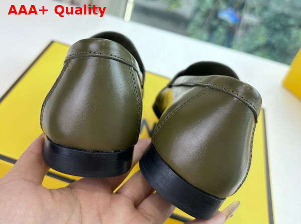 Fendi Baguette Olive Green Nappa Leather Loafers Replica