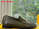 Fendi Baguette Olive Green Nappa Leather Loafers Replica