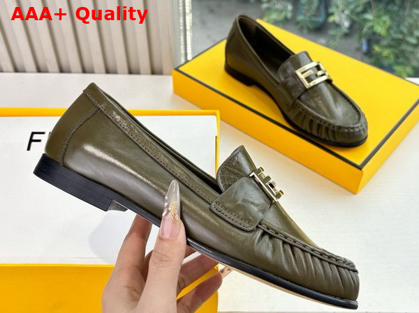 Fendi Baguette Olive Green Nappa Leather Loafers Replica