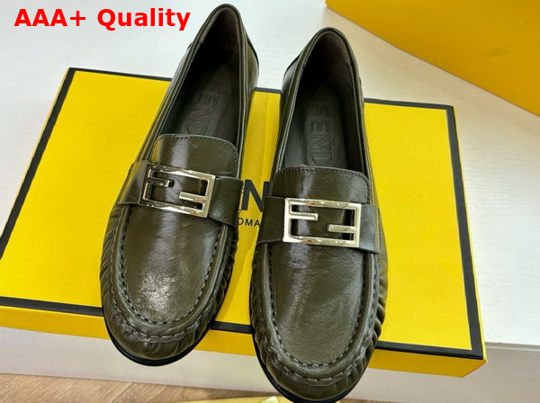 Fendi Baguette Olive Green Nappa Leather Loafers Replica