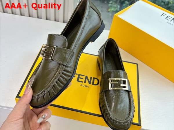 Fendi Baguette Olive Green Nappa Leather Loafers Replica