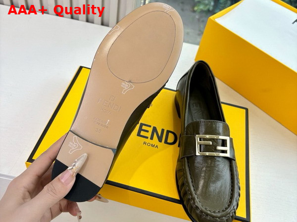 Fendi Baguette Olive Green Nappa Leather Loafers Replica