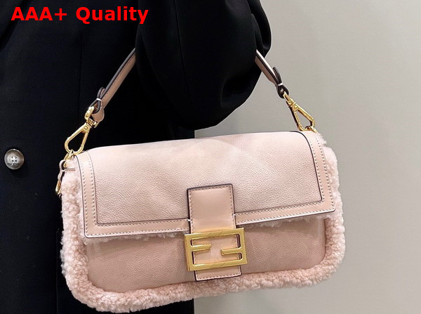 Fendi Baguette Pale Pink Sheepskin Bag Replica