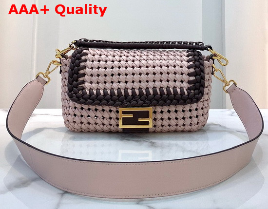 Fendi Baguette Pink Leather Interlace Bag Replica