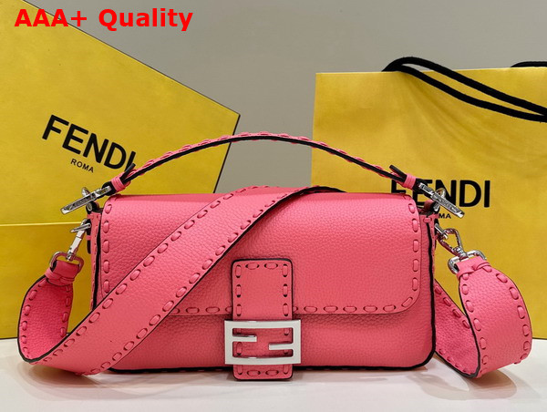 Fendi Baguette Pink Selleria Bag with Oversize Topstitching Replica