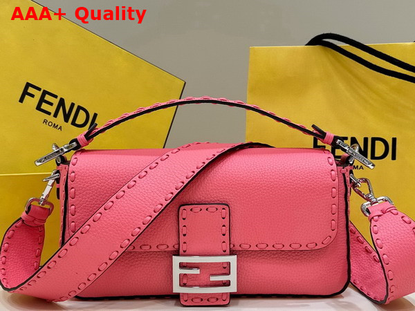 Fendi Baguette Pink Selleria Bag with Oversize Topstitching Replica