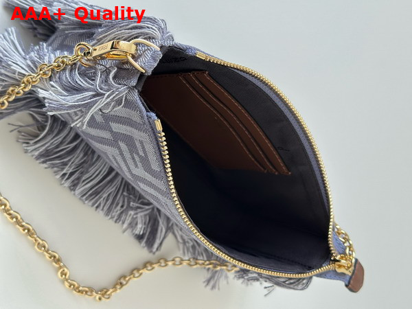 Fendi Baguette Pouch Blue Denim Effect FF Jacquard Charm Pouch with Chain Replica