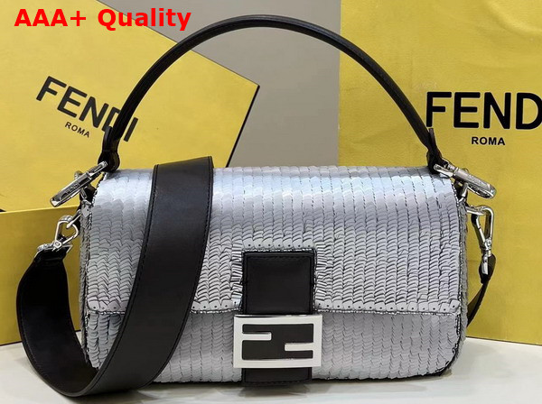 Fendi Baguette Re Edition Bag in Aluminum Tone Sequins Replica
