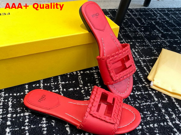 Fendi Baguette Red Leather Slides Replica