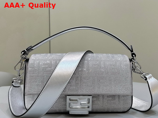 Fendi Baguette Silver Leather Bag with Crystal FF Motif Replica