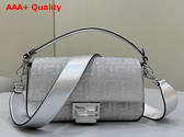 Fendi Baguette Silver Leather Bag with Crystal FF Motif Replica