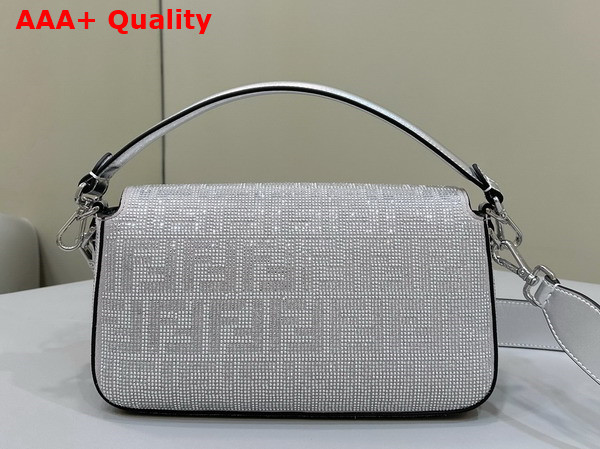 Fendi Baguette Silver Leather Bag with Crystal FF Motif Replica