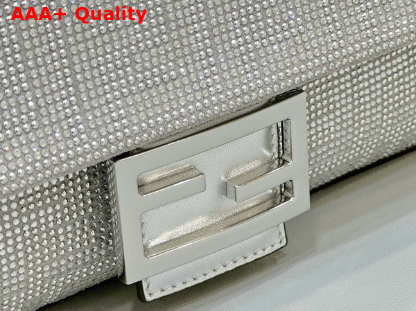 Fendi Baguette Silver Leather Bag with Crystal FF Motif Replica