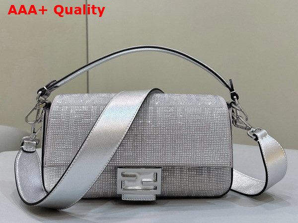 Fendi Baguette Silver Leather Bag with Crystal FF Motif Replica