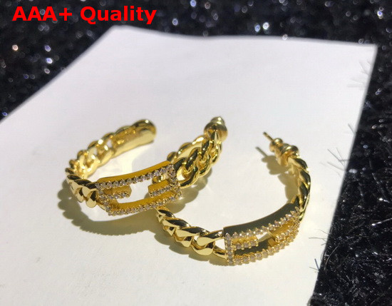 Fendi Baguette Small Earrings in Gold Color with Diamonds Replica