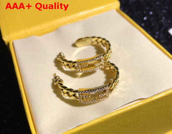 Fendi Baguette Small Earrings in Gold Color with Diamonds Replica
