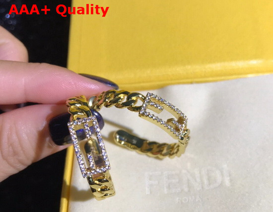 Fendi Baguette Small Earrings in Gold Color with Diamonds Replica