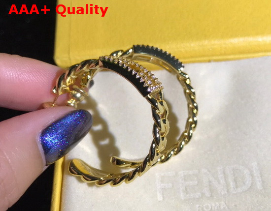 Fendi Baguette Small Earrings in Gold Color with Diamonds Replica