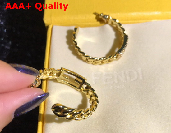 Fendi Baguette Small Earrings in Gold Color with Diamonds Replica