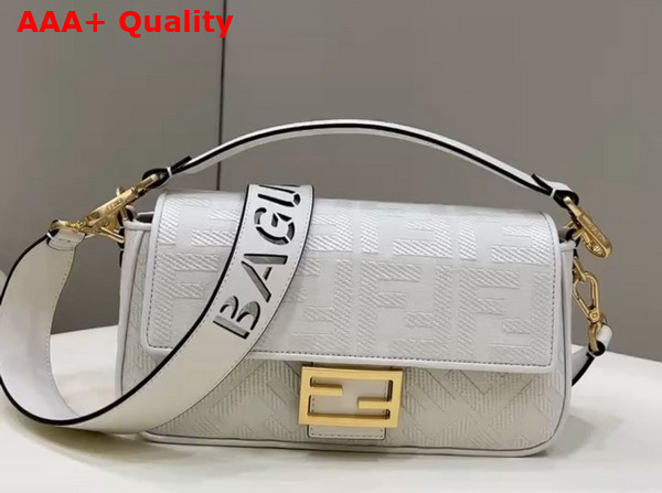 Fendi Baguette White FF Canvas Bag Replica