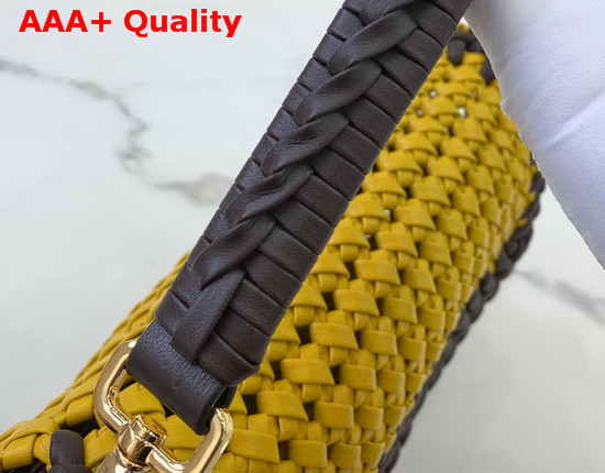 Fendi Baguette Yellow Leather Interlace Bag Replica