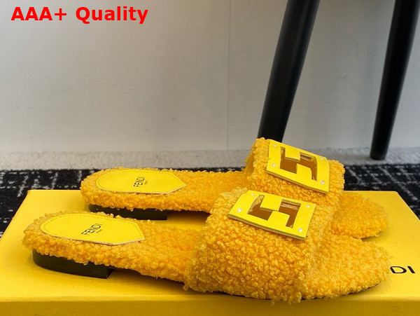 Fendi Baguette Yellow Shearling Slides Replica