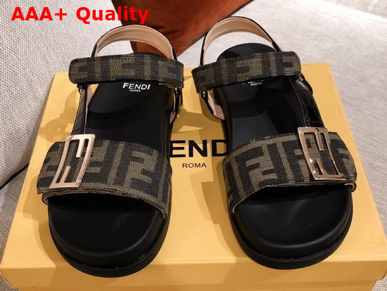 Fendi Beach Sandal in Brown Fabric with FF Baguette Metal Buckle Replica