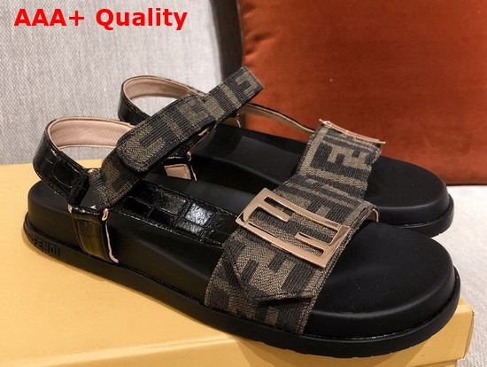 Fendi Beach Sandal in Brown Fabric with FF Baguette Metal Buckle Replica