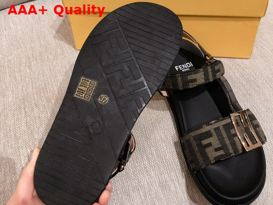 Fendi Beach Sandal in Brown Fabric with FF Baguette Metal Buckle Replica