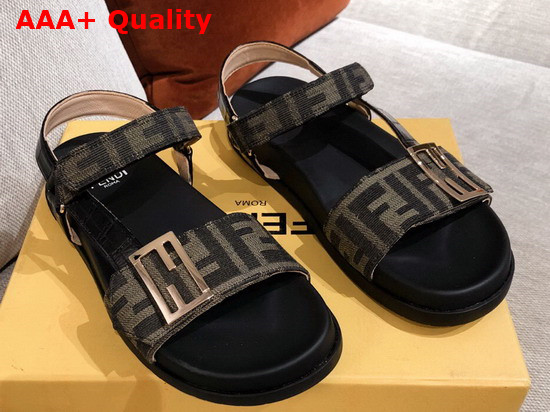 Fendi Beach Sandal in Brown Fabric with FF Baguette Metal Buckle Replica