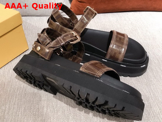 Fendi Beach Sandal in Brown Glazed Fabric with Jacquard FF Motif Replica