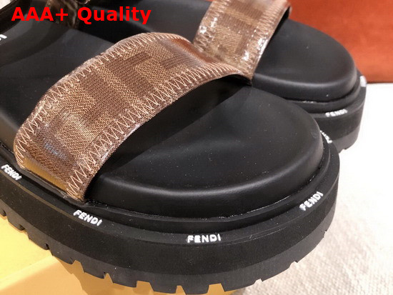 Fendi Beach Sandal in Brown Glazed Fabric with Jacquard FF Motif Replica