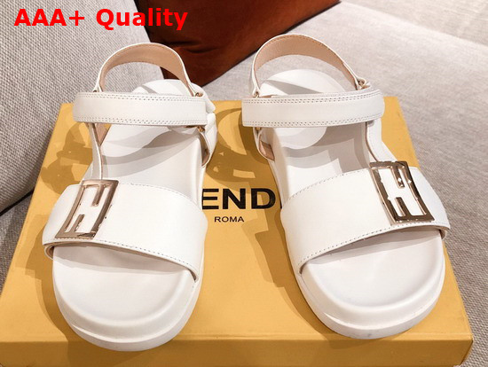 Fendi Beach Sandal in White Leather with FF Baguette Metal Buckle Replica
