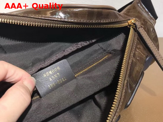 Fendi Belt Bag in Brown Glazed Fabric with FF Motif Decorated with Fendi Mania Lettering in Leather Replica