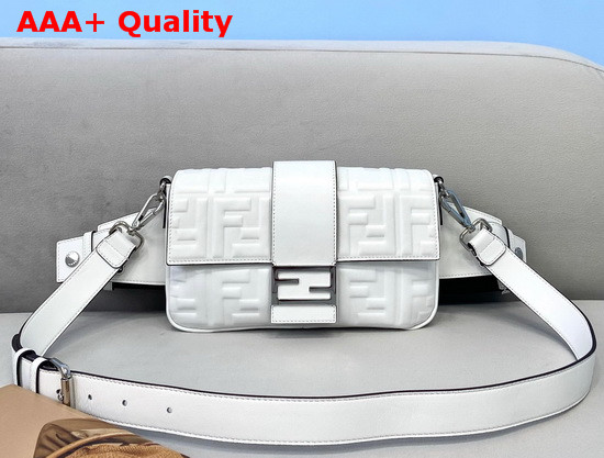 Fendi Belt Baguette Bag in White Nappa Leather with Embossed FF Motif Replica