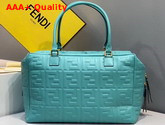 Fendi Big Boston Bag in Light Blue Lambskin with an All Over FF Motif Replica