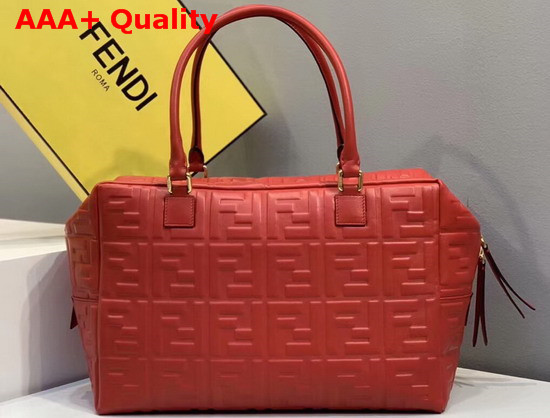 Fendi Big Boston Bag in Red Lambskin with an All Over FF Motif Replica